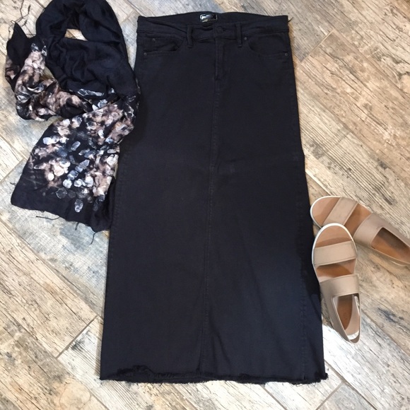 MOTHER Dresses & Skirts - MOTHER RARE Sample Raw Hem Black Denim Maxi Skirt